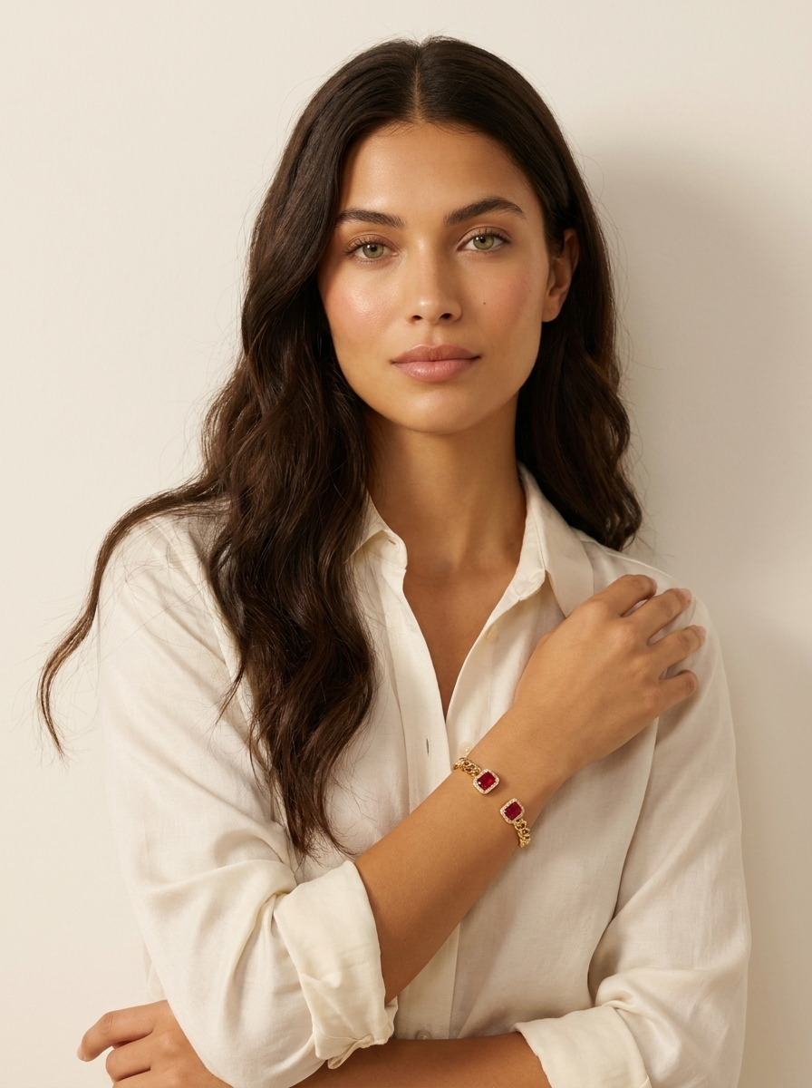 Ruby Chain Cuff Bracelet