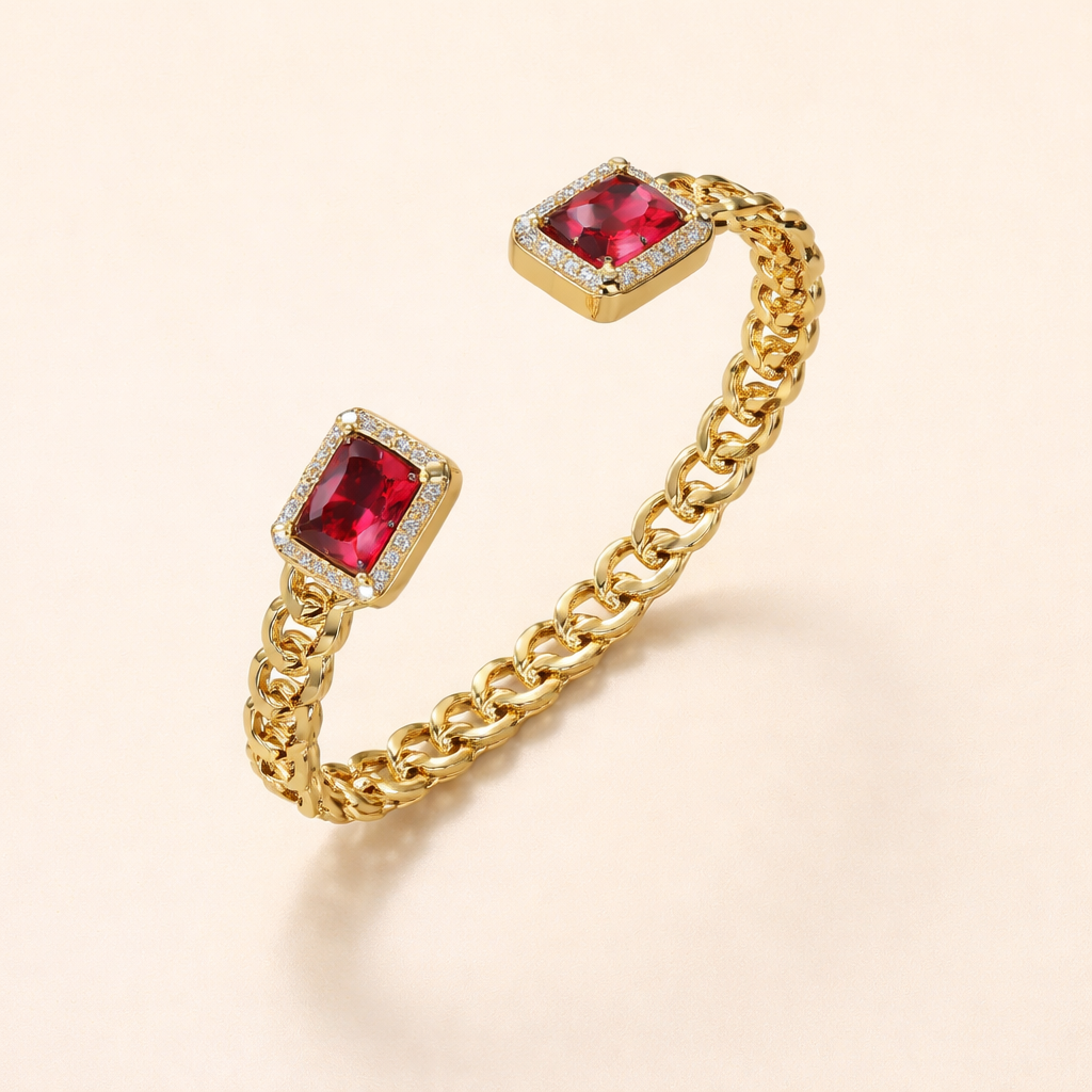 Ruby Chain Cuff Bracelet