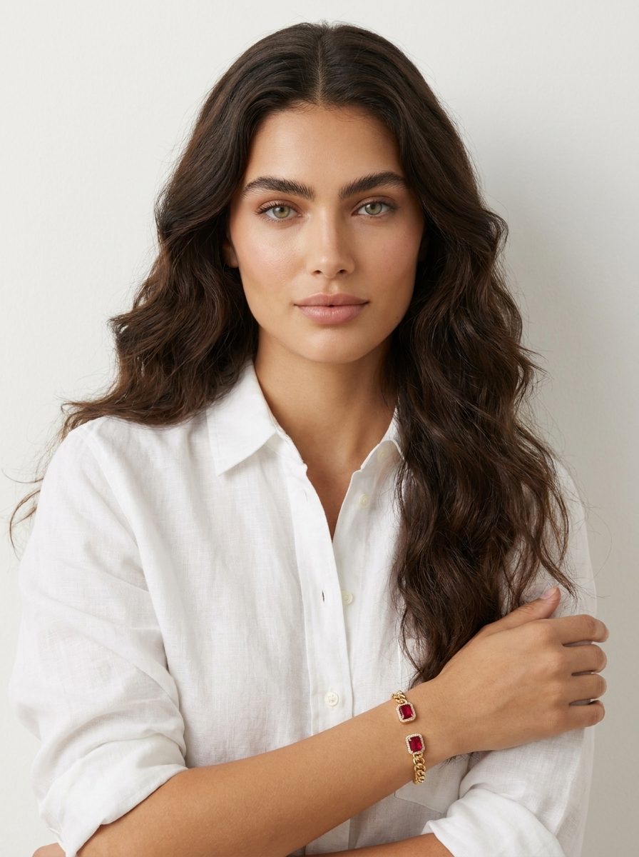 Ruby Chain Cuff Bracelet