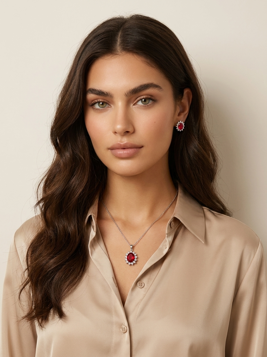 Ruby Halo Jewellery Set