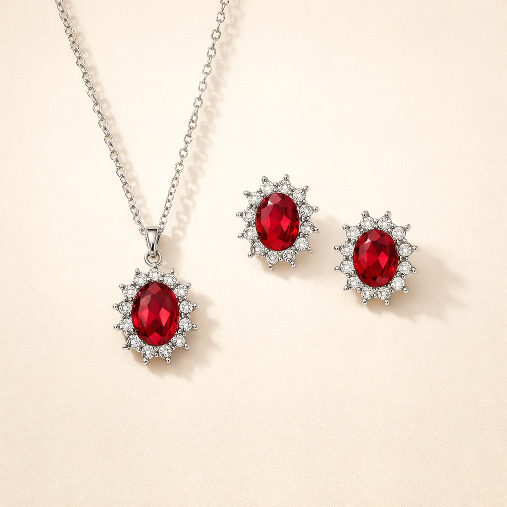 Ruby Halo Jewellery Set