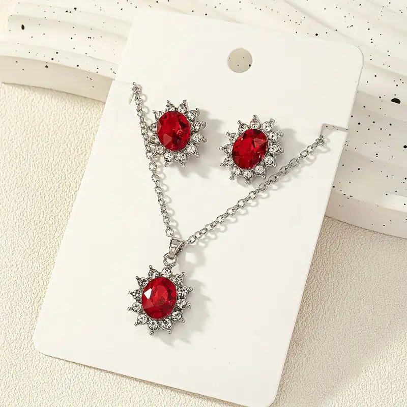 Ruby Halo Jewellery Set
