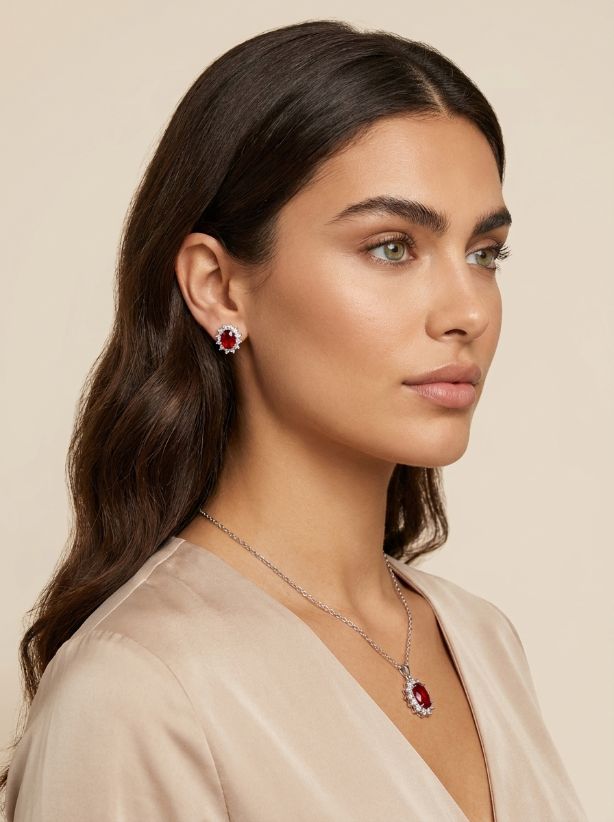 Ruby Halo Jewellery Set