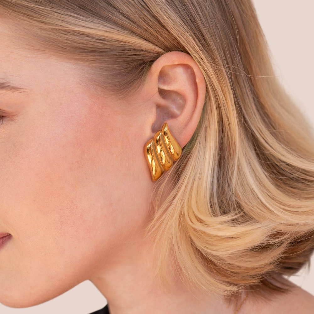 Sculpted Wave Gold Stud Earrings
