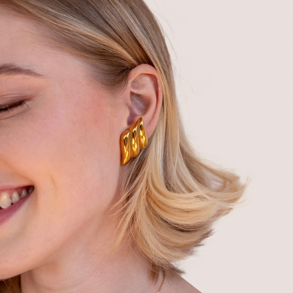 Sculpted Wave Gold Stud Earrings