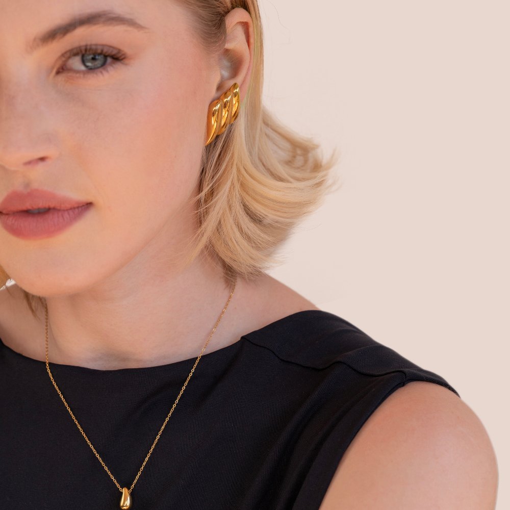 Sculpted Wave Gold Stud Earrings