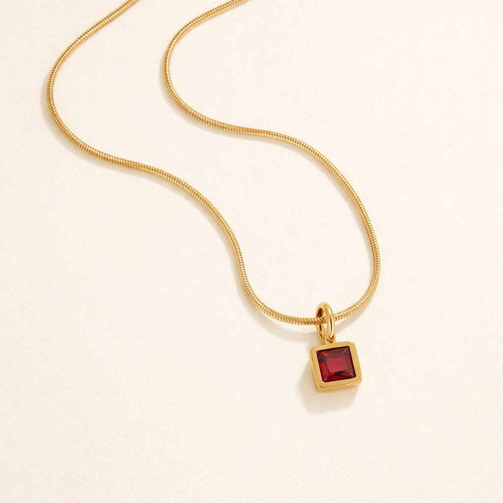 Square Gem Pendant Necklace