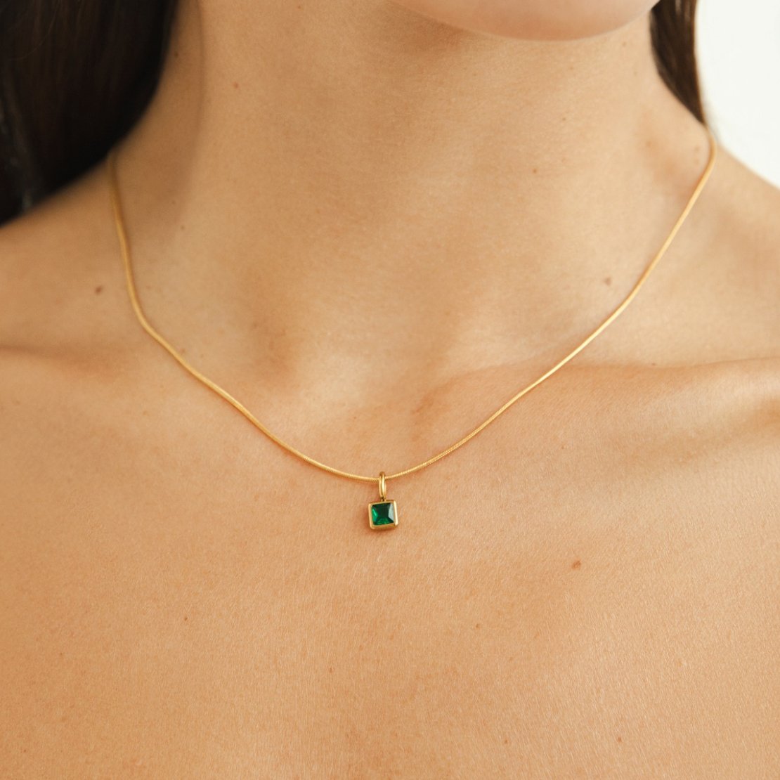 Square Gem Pendant Necklace