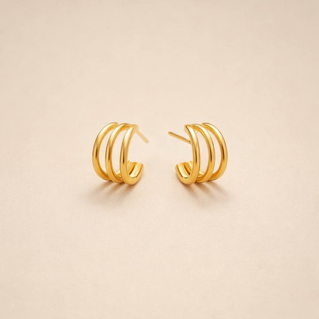 Triple Hoop Stud Earrings