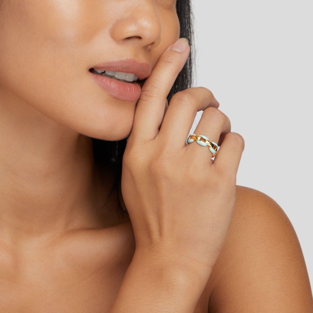 Turquoise Enamel Chain Ring – Maris