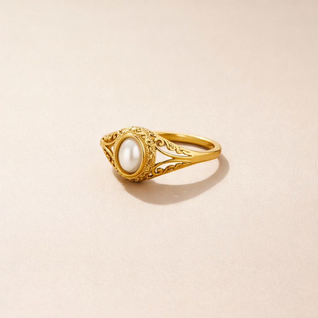 Vintage Pearl Filigree Ring - Arabella