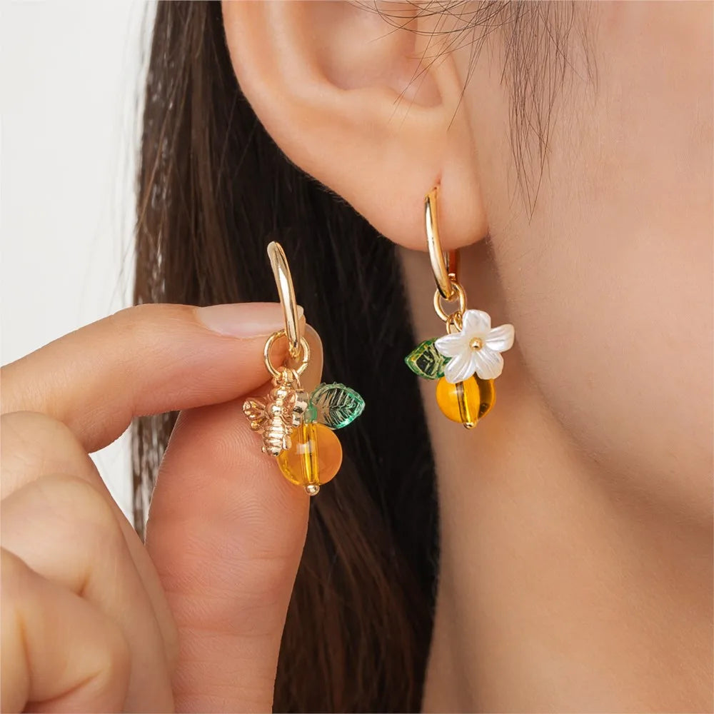 Bee & Blossom Charm Hoop Earrings