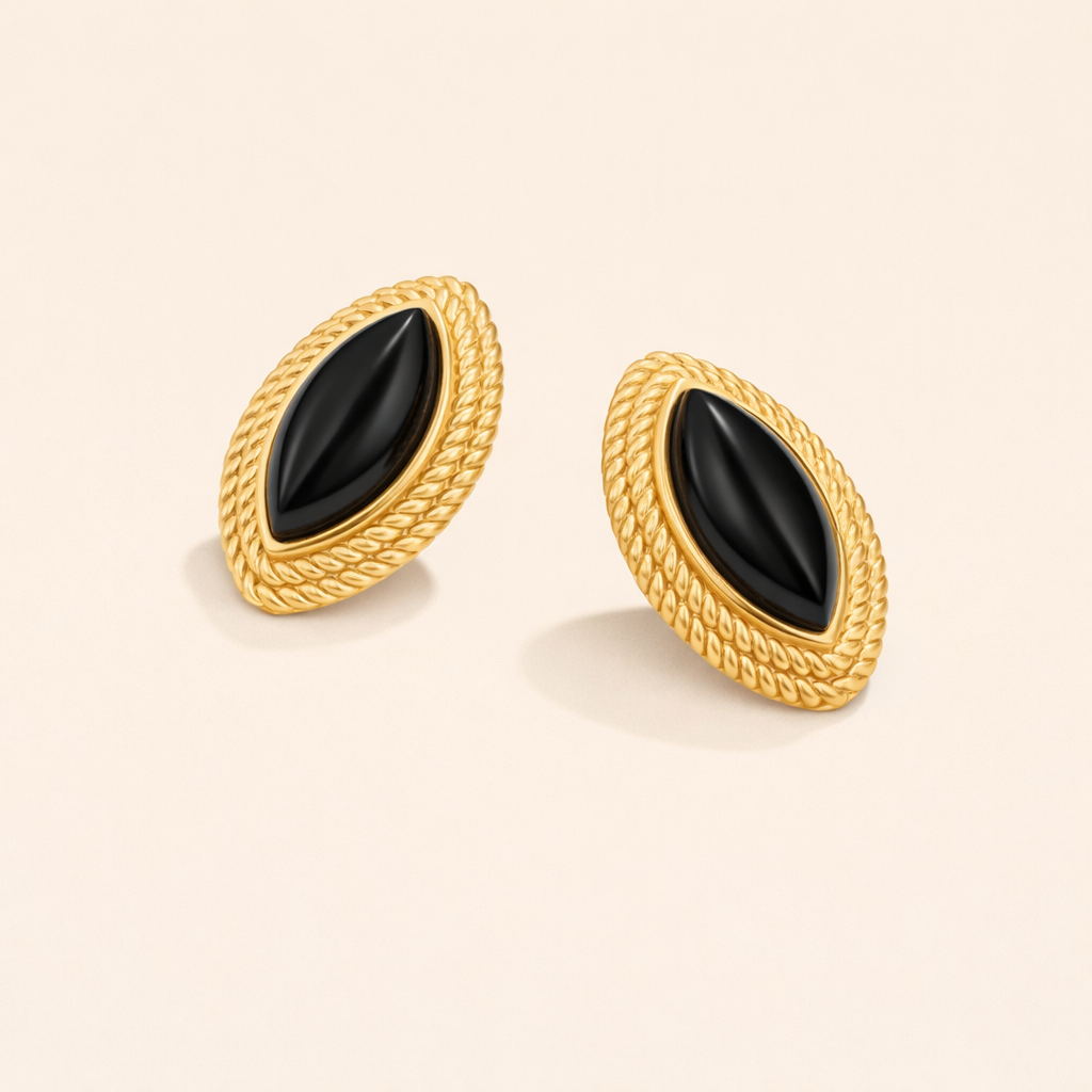 Black Stone Gold Stud Earrings