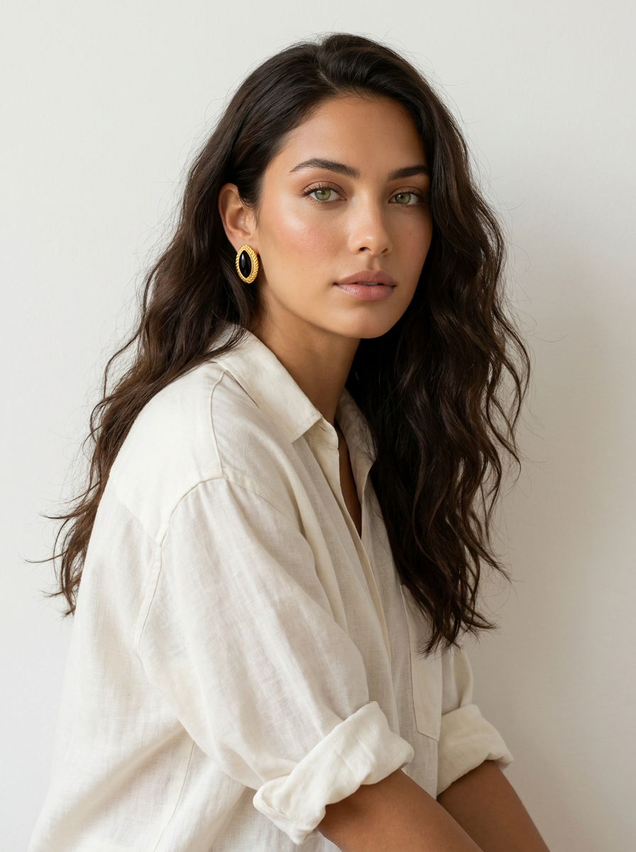 Black Stone Gold Stud Earrings