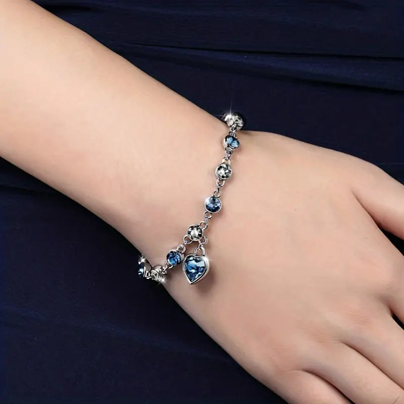 Blue Crystal Heart Bracelet