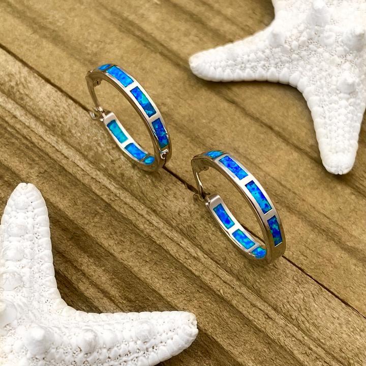 Blue Inlay Hoop Earrings