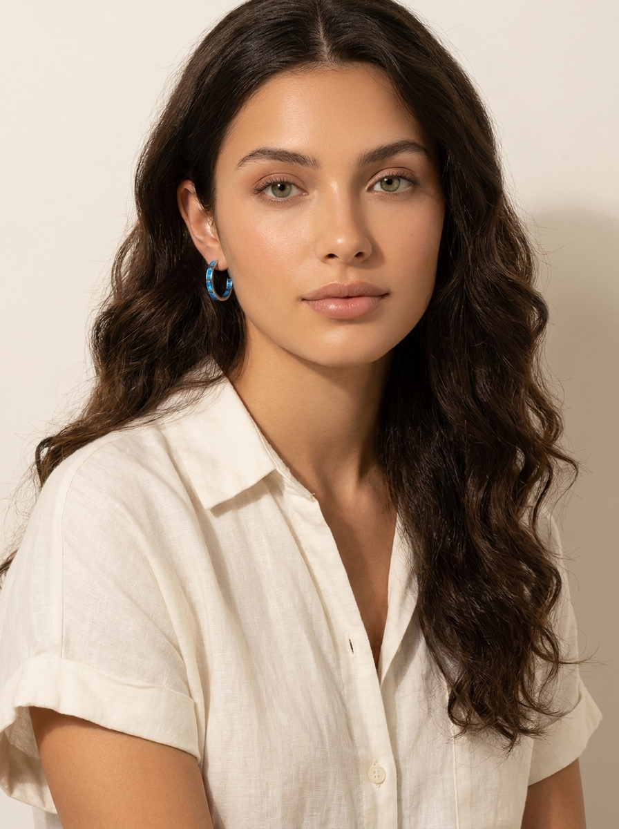 Blue Inlay Hoop Earrings