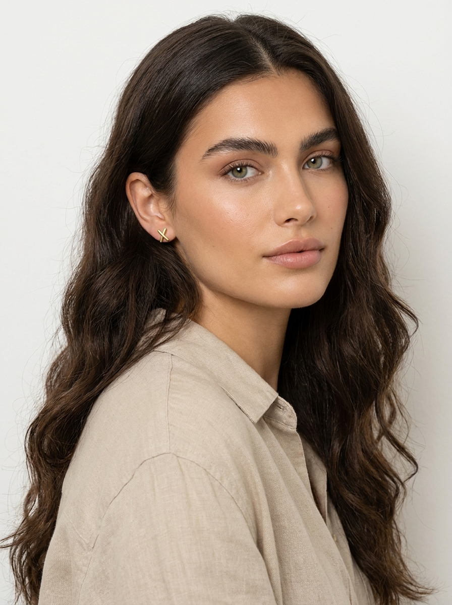 Cross Bar Gold Stud Earrings