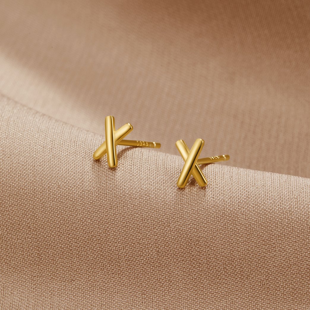 Cross Bar Gold Stud Earrings