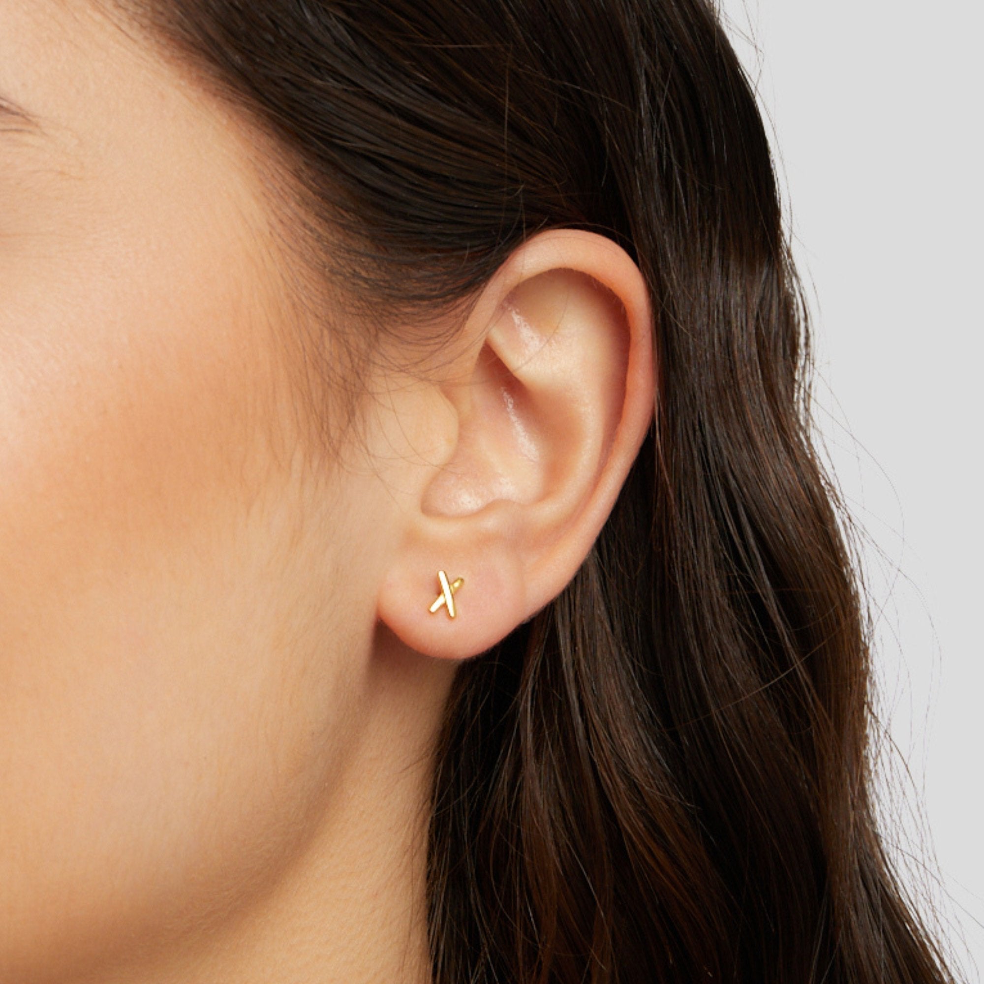 Cross Bar Gold Stud Earrings