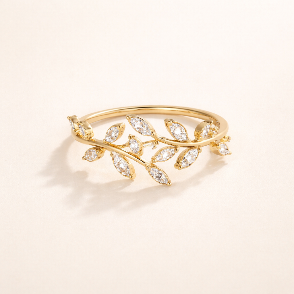 Crystal Leaf Vine Ring