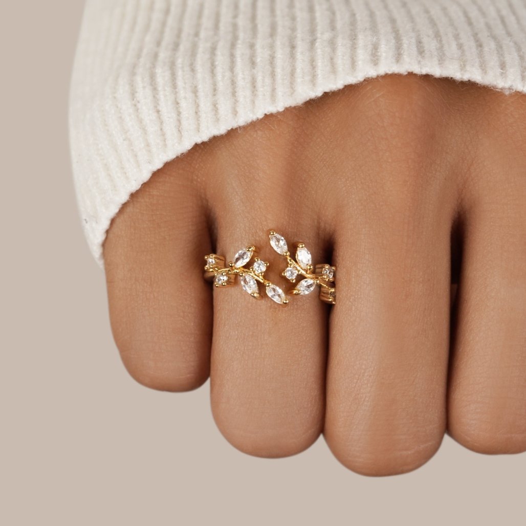 Crystal Leaf Vine Ring
