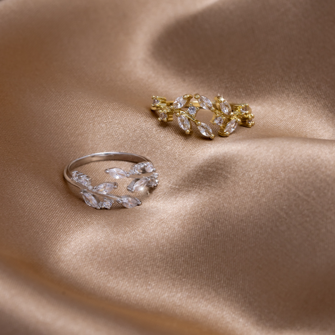 Crystal Leaf Vine Ring