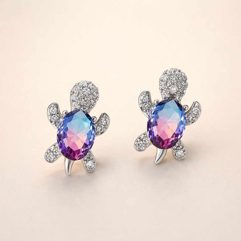 Crystal Turtle Stud Earrings