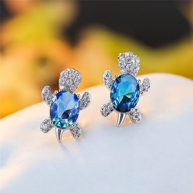 Crystal Turtle Stud Earrings