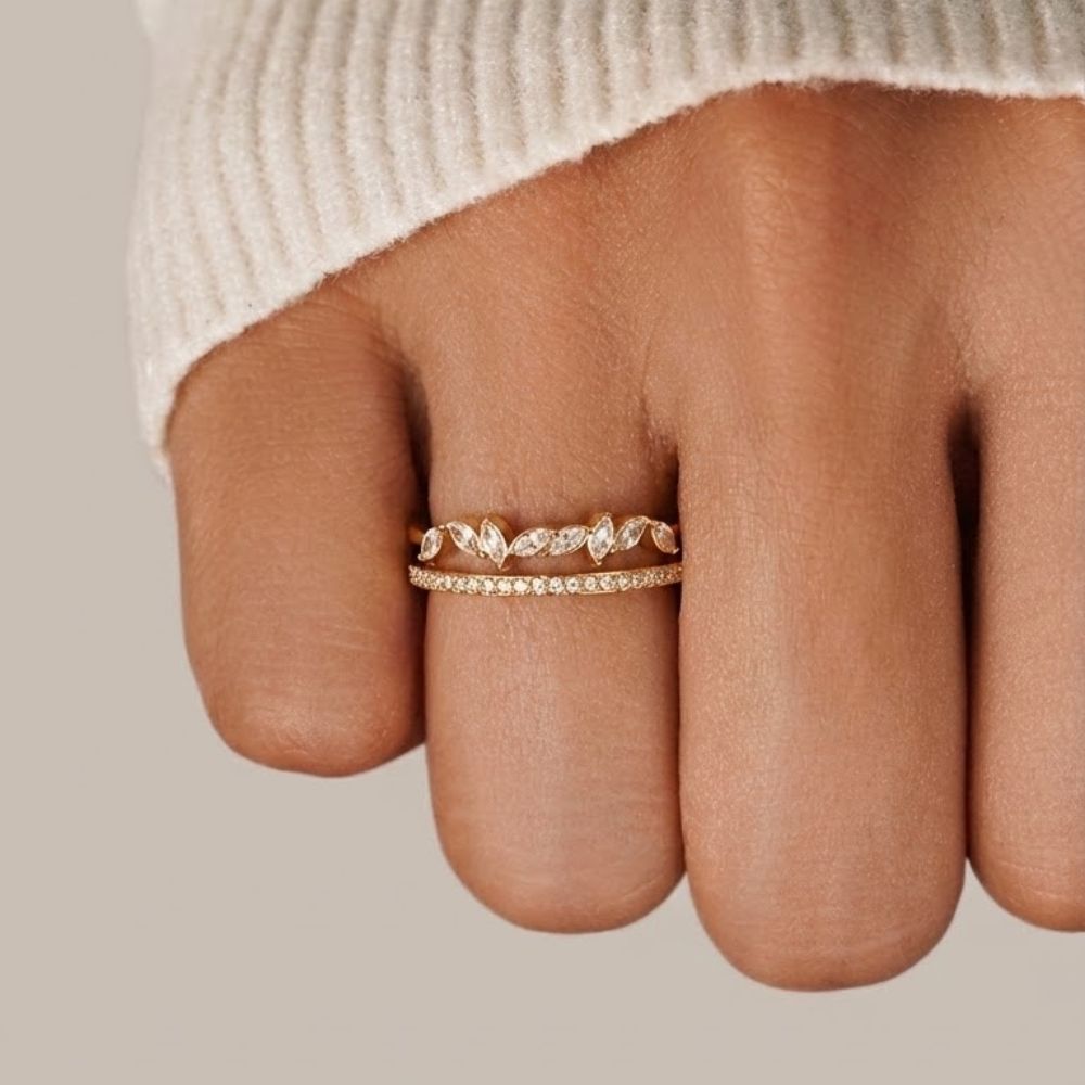 Double Crystal Band Ring