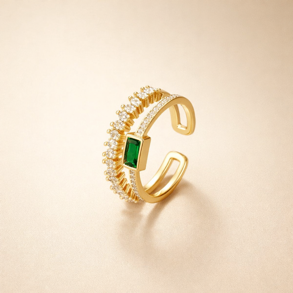 Emerald Open Halo Ring