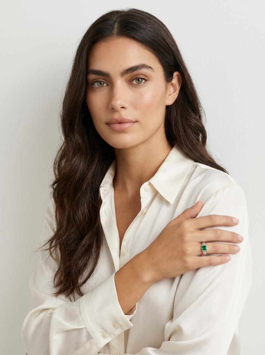 Emerald Solitaire Band Ring