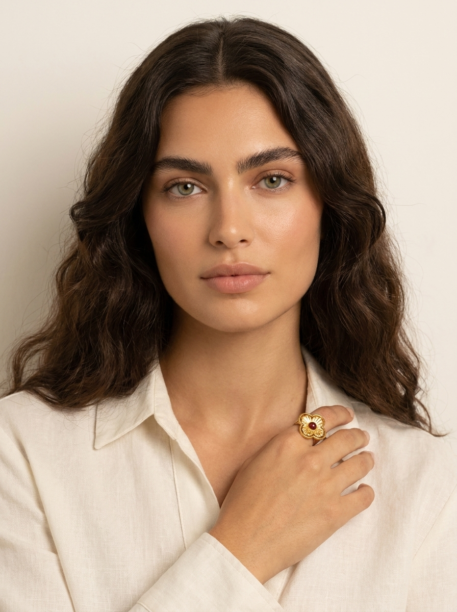 Floral Adjustable Gold Ring