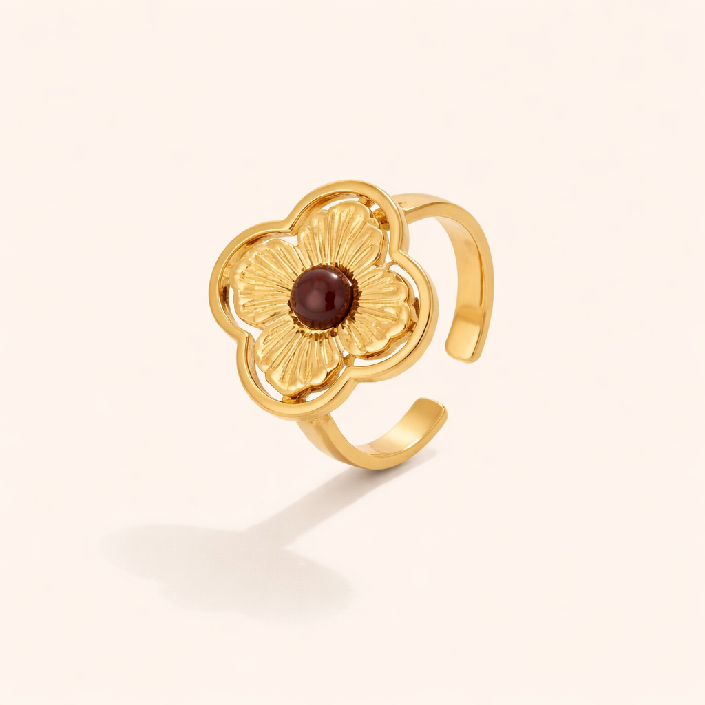 Floral Adjustable Gold Ring