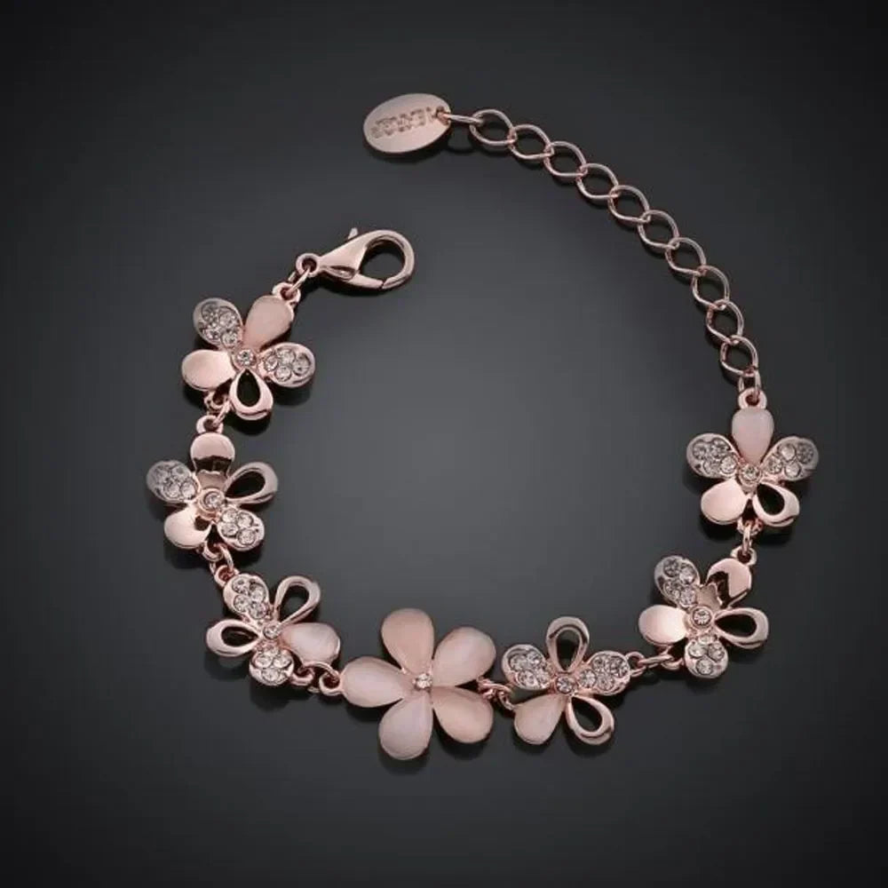 Floral Crystal Charm Bracelet