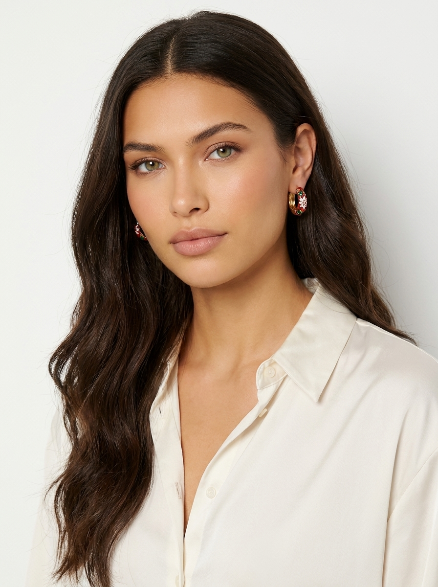 Floral Enamel Hoop Earrings