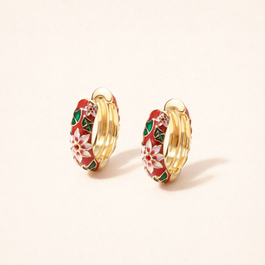 Floral Enamel Hoop Earrings