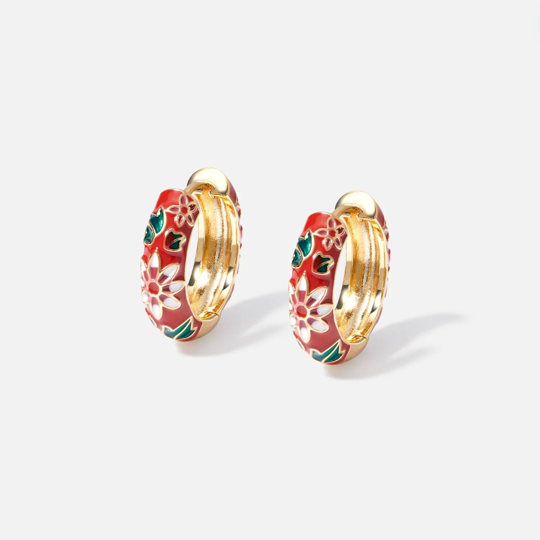 Floral Enamel Hoop Earrings