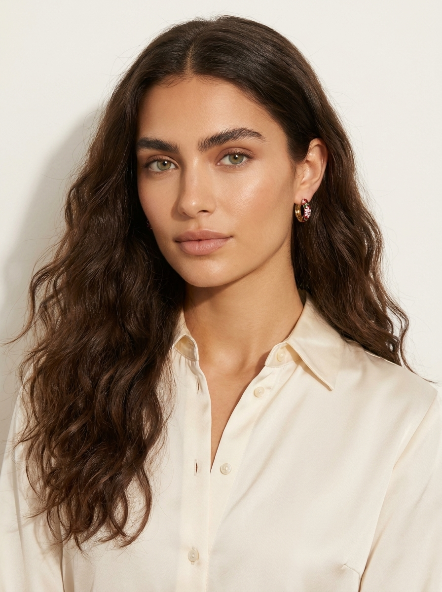 Floral Enamel Hoop Earrings