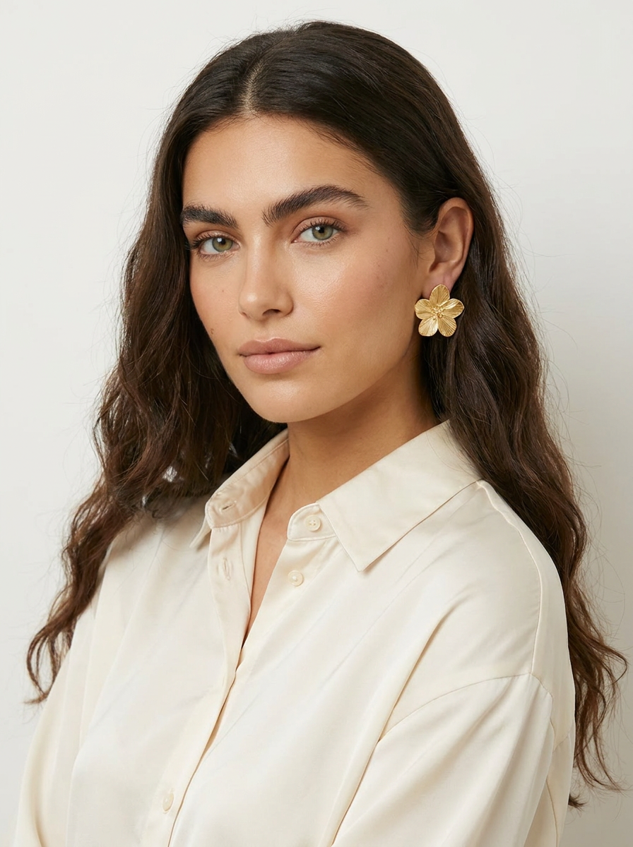 Floral Gold Stud Earrings