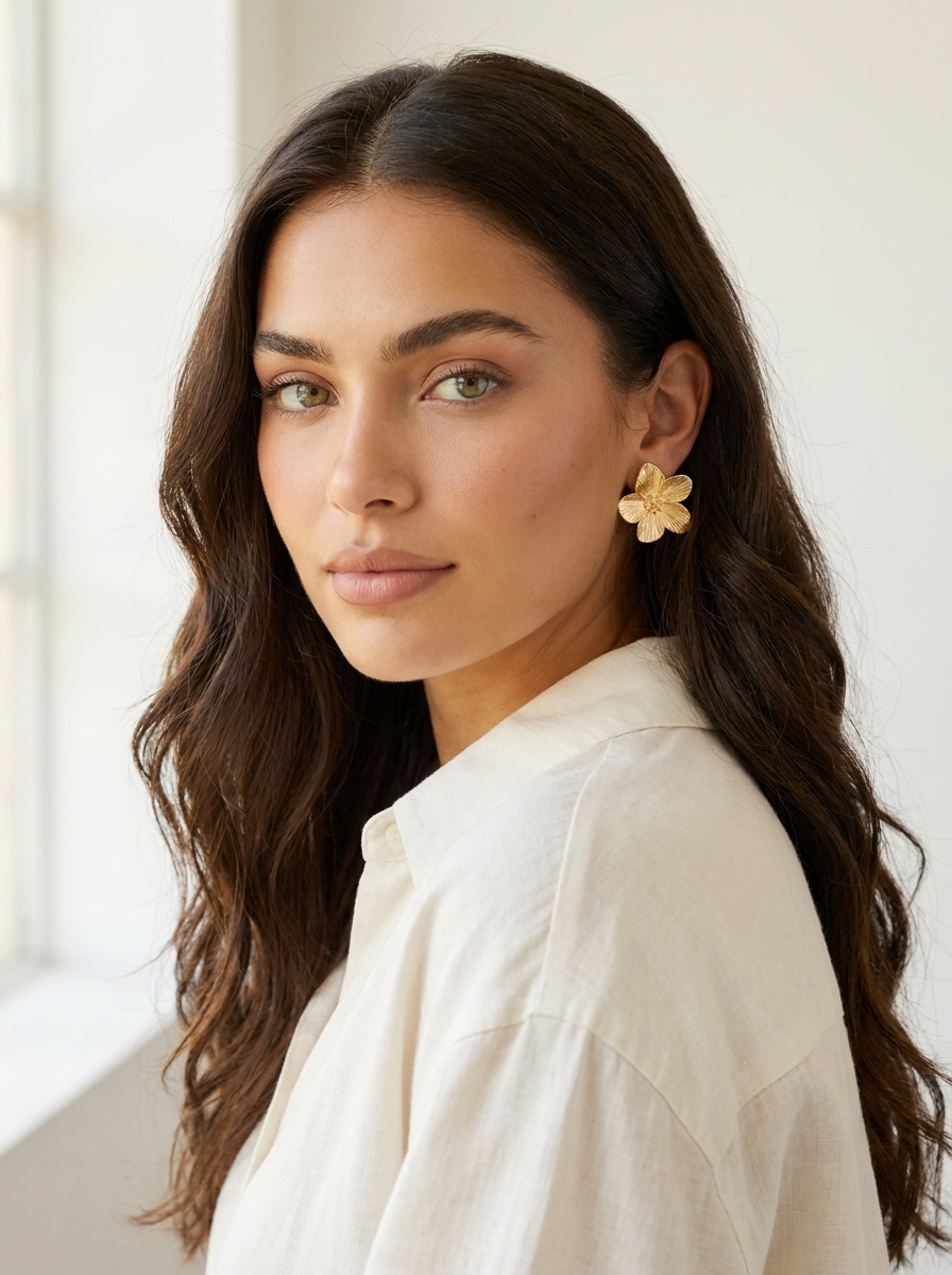 Floral Gold Stud Earrings
