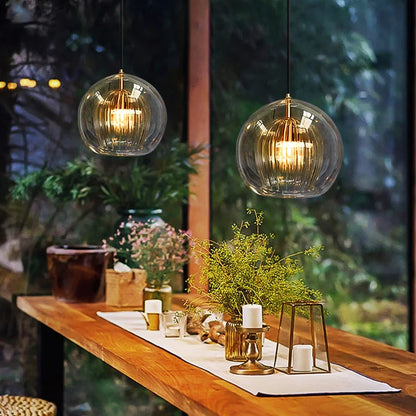 Glass Globe Pendant Light For Diningroom – Clear Or Amber