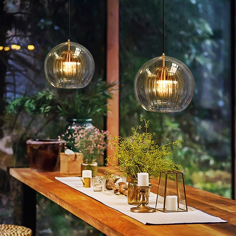 Glass Globe Pendant Light for Dining Room – Clear or Amber