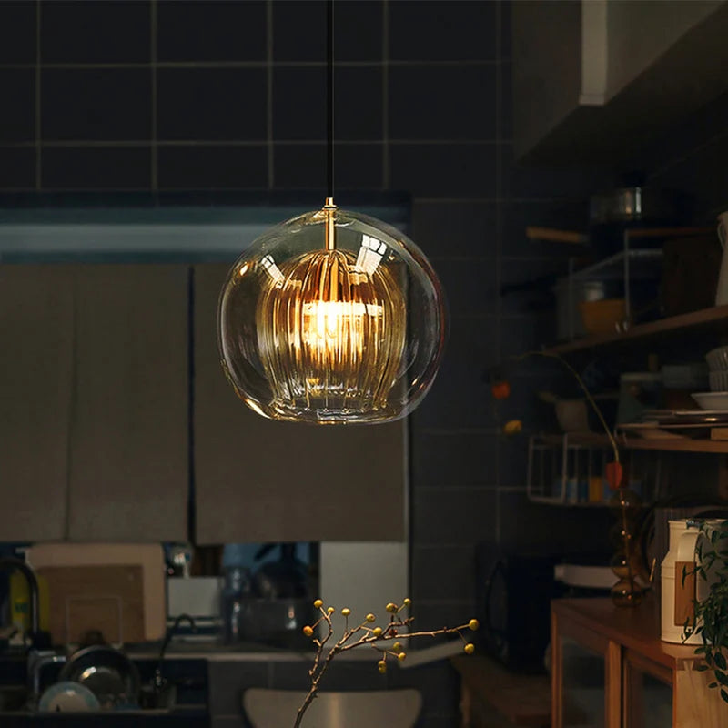 Glass Globe Pendant Light for Dining Room – Clear or Amber