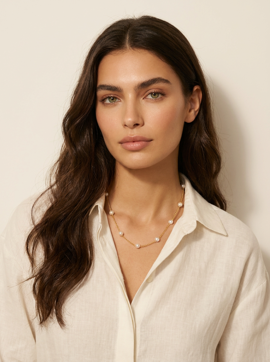 Gold Pearl Chain Necklace
