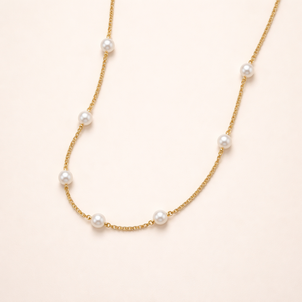Gold Pearl Chain Necklace