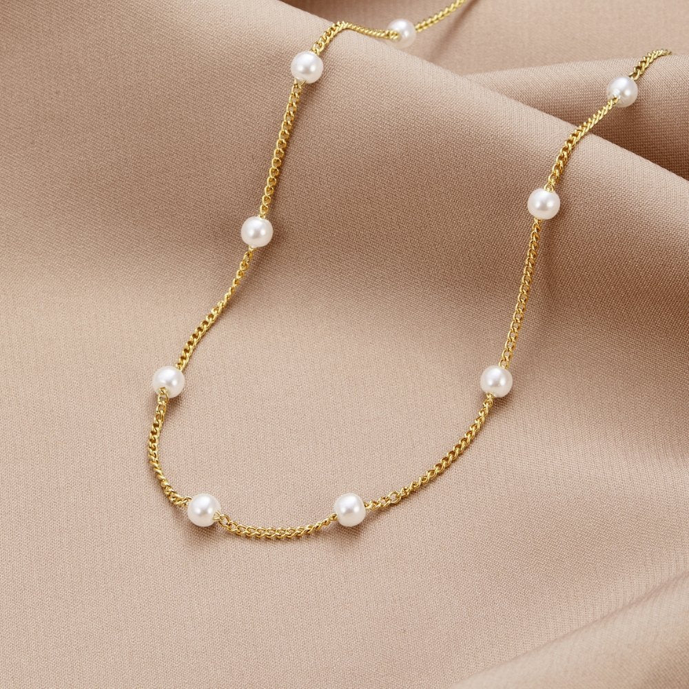 Gold Pearl Chain Necklace