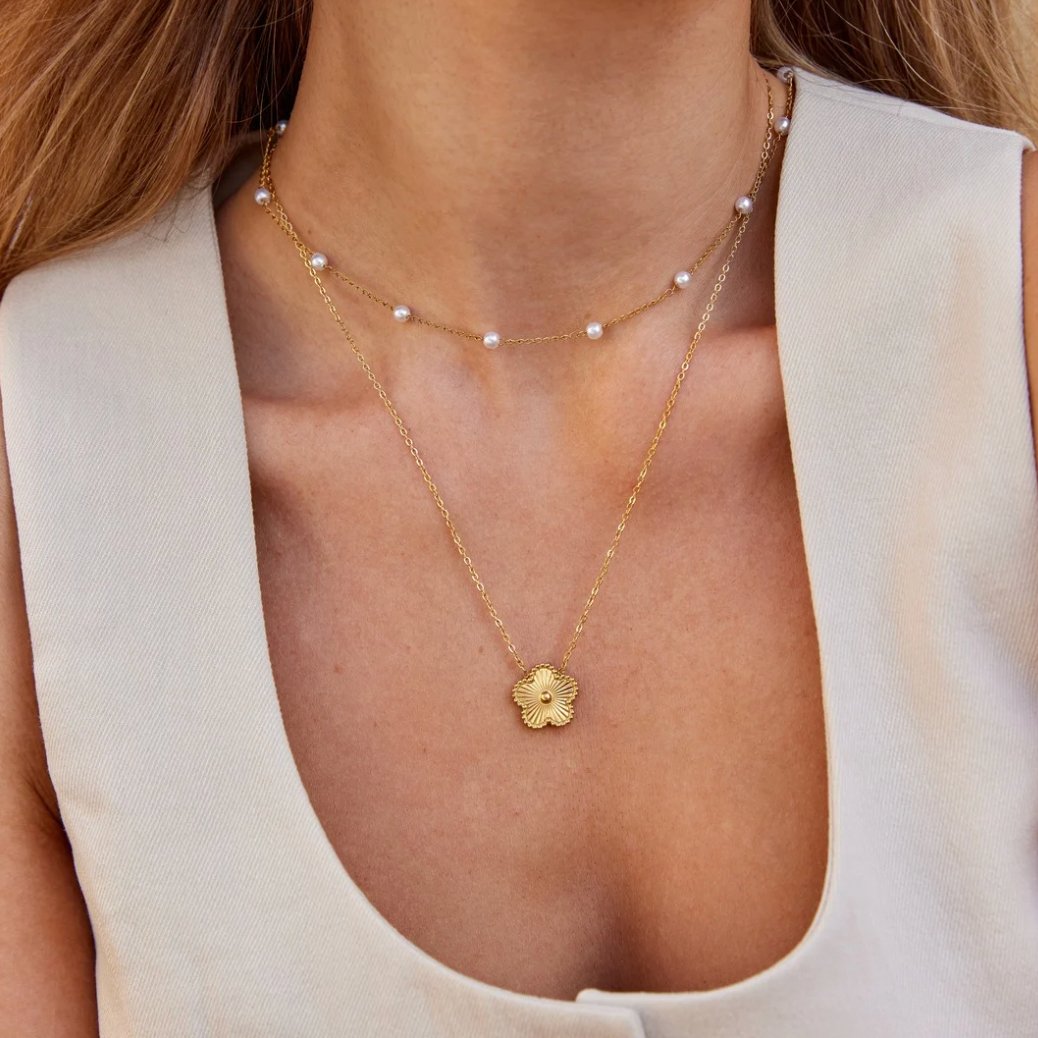 Gold Pearl Chain Necklace