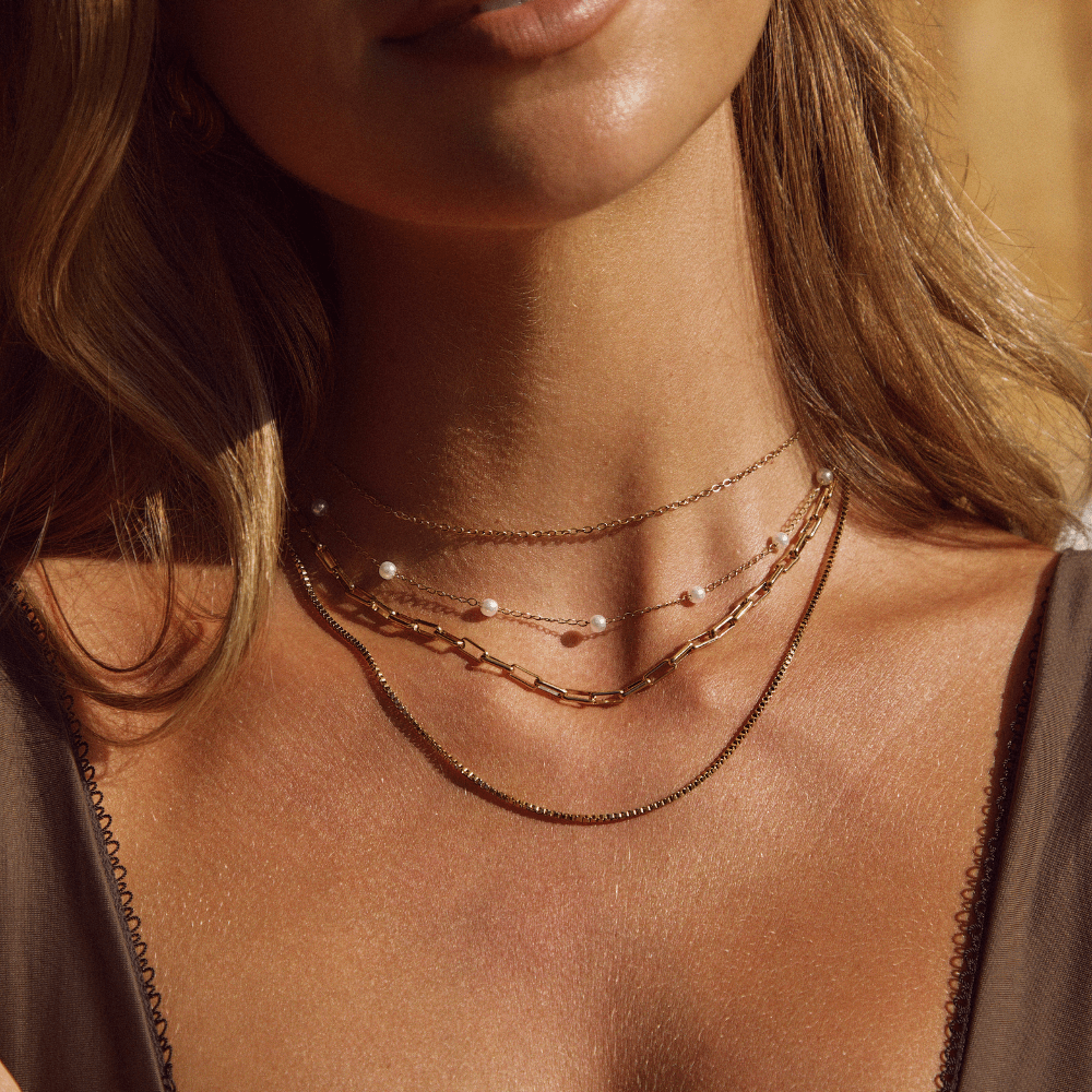 Gold Pearl Chain Necklace