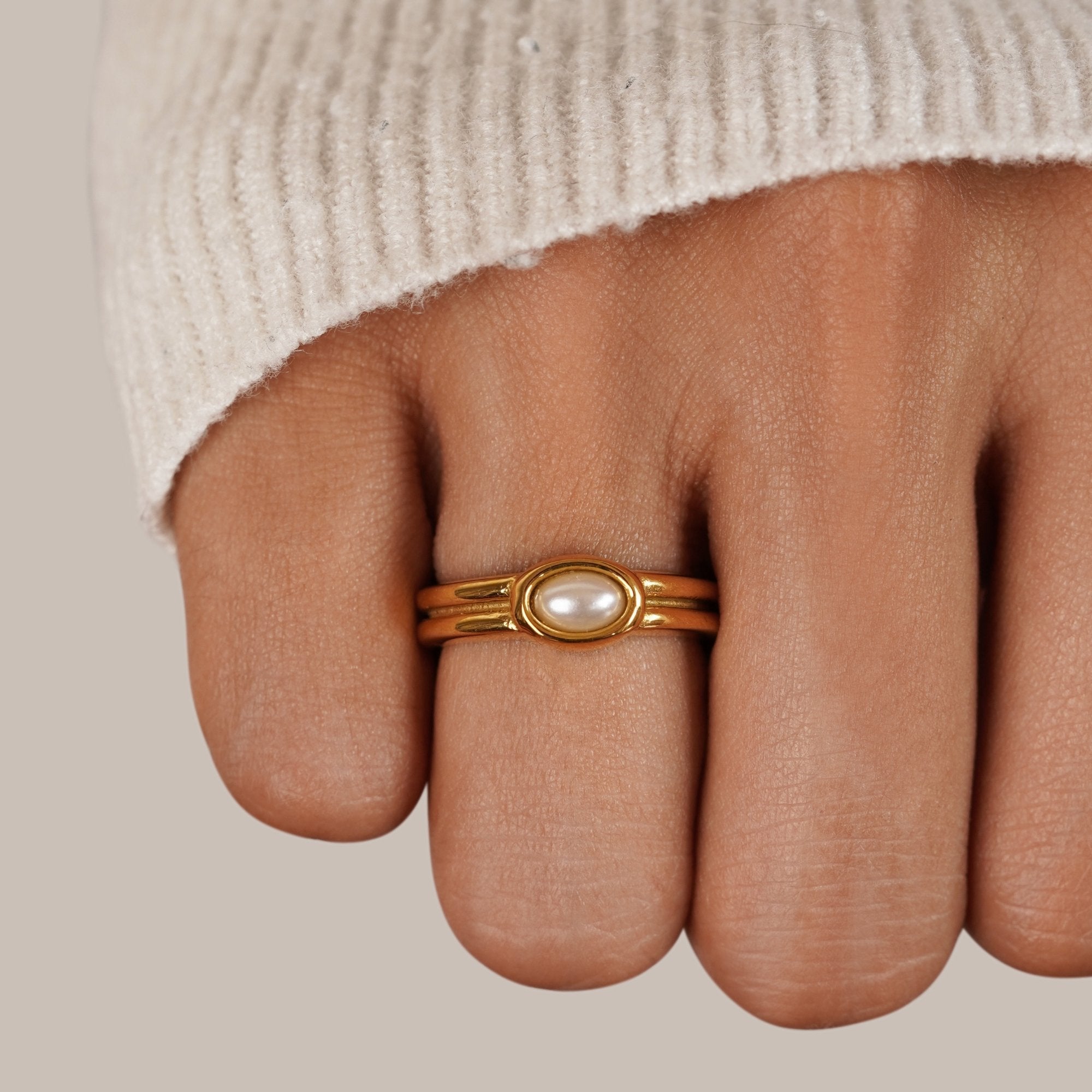 Gold Pearl Signet Ring